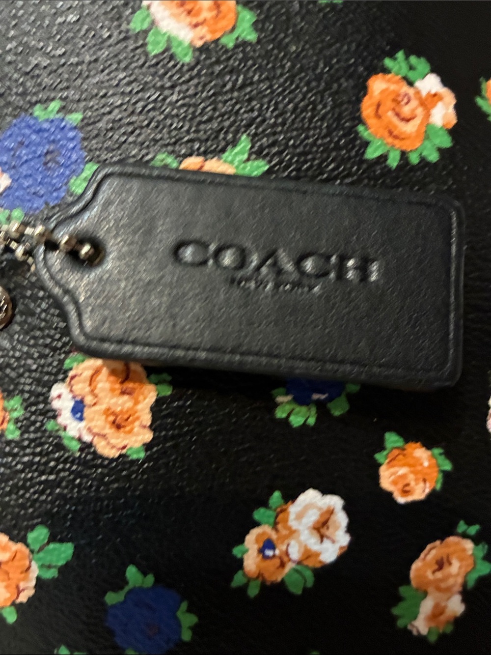 Coach Tea Rose Black Floral Dome Satchel — Orange, Blue & White Flowers - Picture 2 of 16
